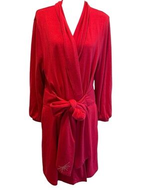 SOMA Intimates Red Long Bell Sleeve Collared Luxe Cotton Lining Robe Size XL